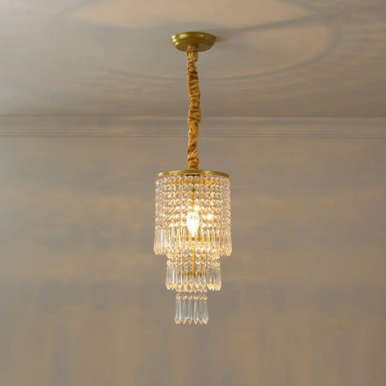 Modern Gold Descending Crystal Round Chandelier
