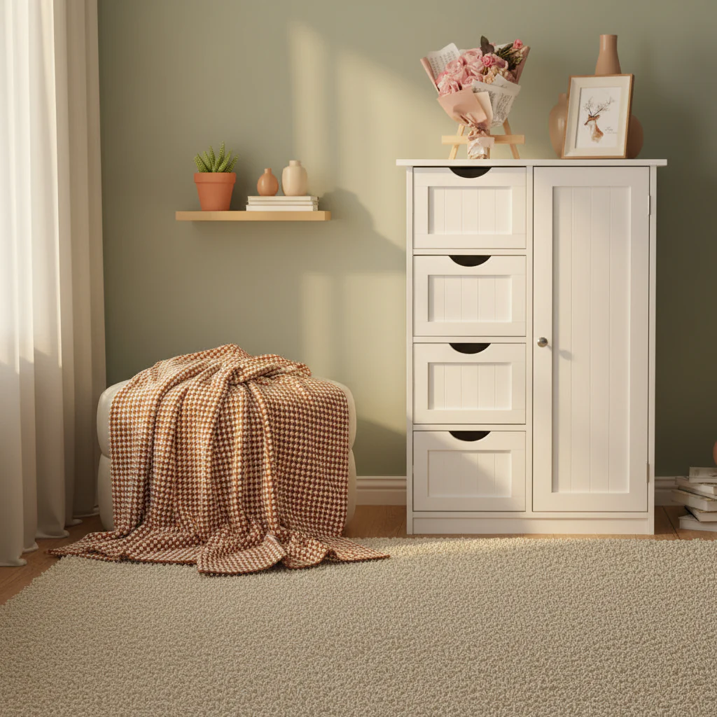 Single Door Bathroom Storage Cabinet with 4 Drawers White