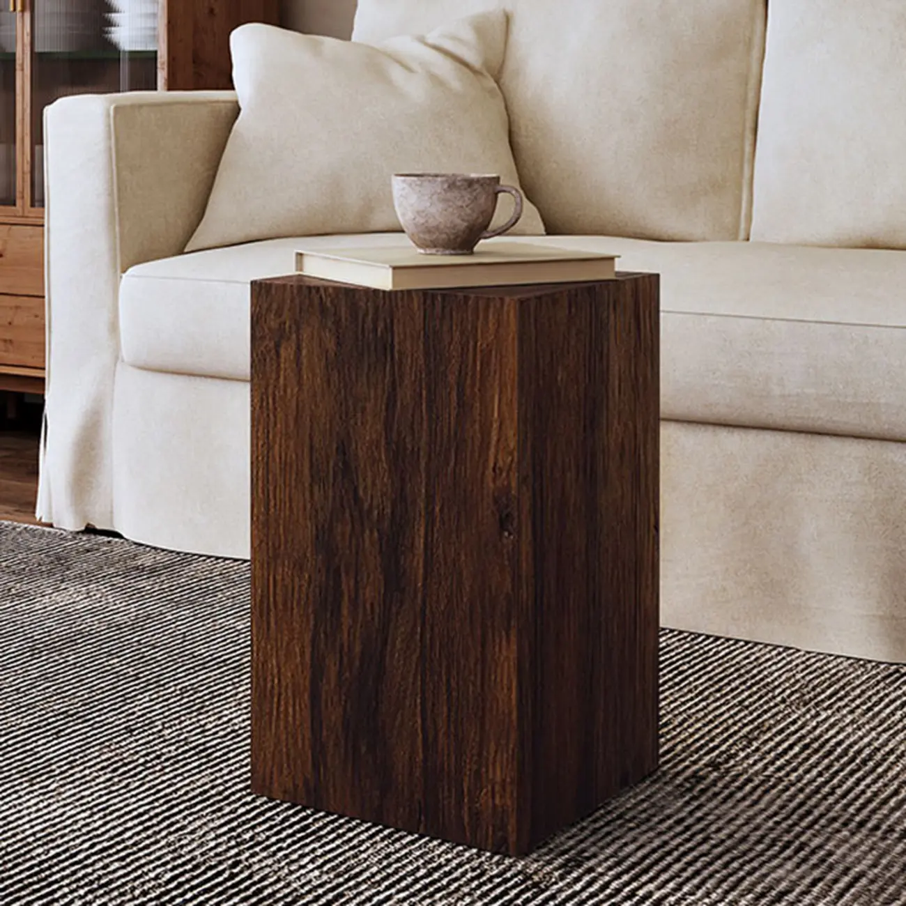 Modern Square Brown Wood Side Table for Living Room