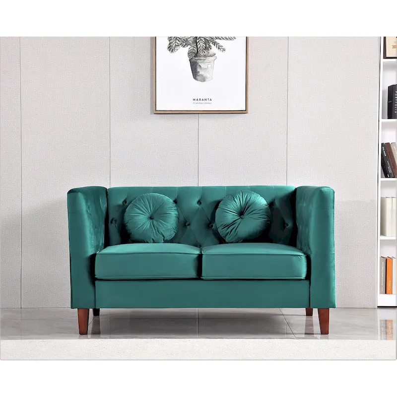 US PRIDE FURNITURE Velvet Classic Chesterfield Loveseat with Wood legs