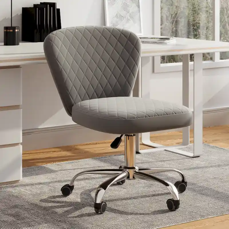 Blue/Grey/Pink/Beige Velvet Armless Swivel Office Chair, 1-Person