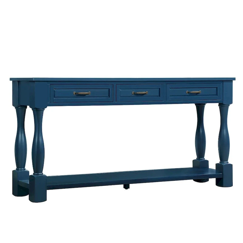 Solid Wood Console Table - Antique White/Blue/Navy/Espresso/Brown, Mid-Century Style, Multi-User