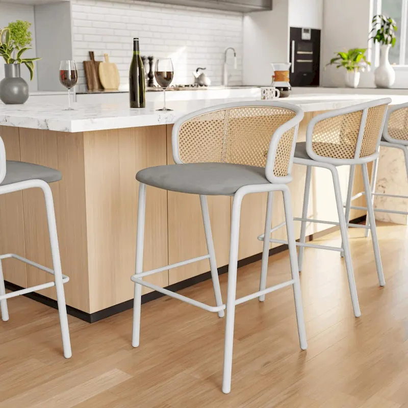 LeisureMod Ervilla Bar Stool with White Powder Coated Steel Frame Set of 2 - 37