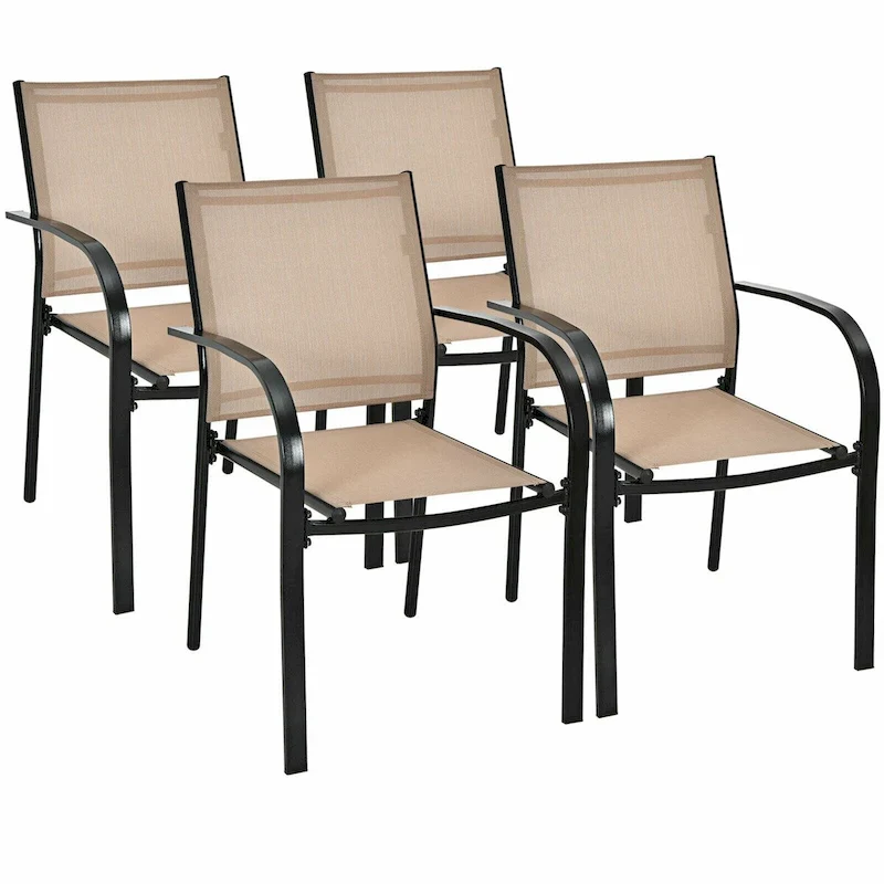Gymax 4PCS Stackable Patio Dining Chair w/ Steel Frame & Quick-drying - See Details