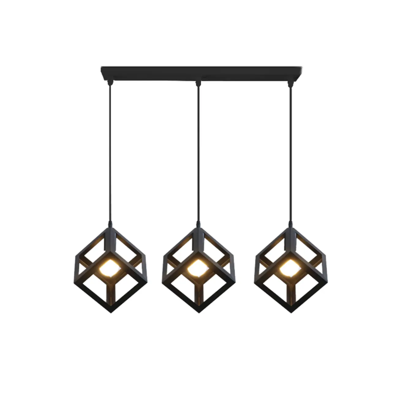 Industrial Black Metal Geometric Island Pendant Light