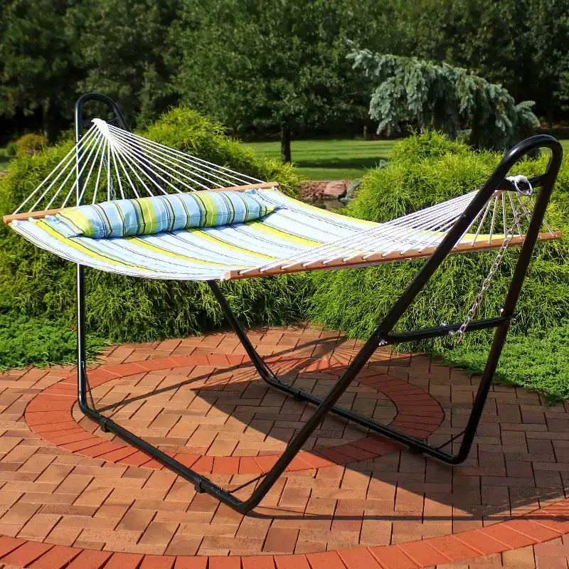Sunnydaze Double Quilted Fabric Hammock with Universal Steel Stand - 450-Pound Capacity