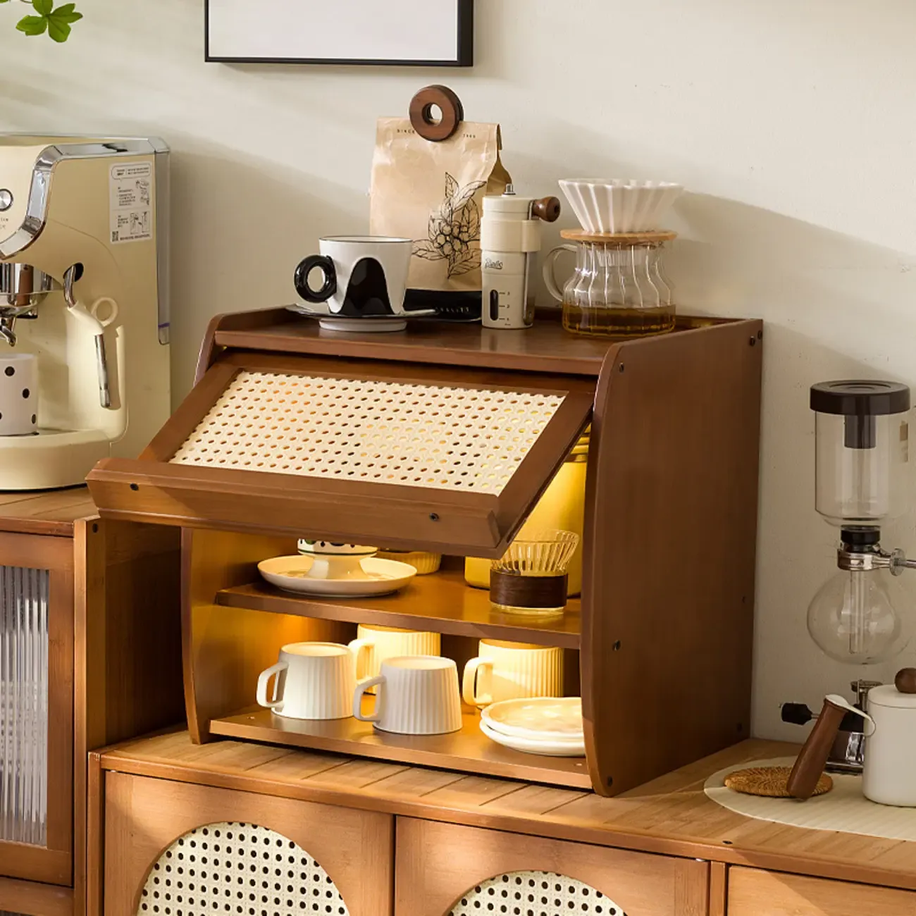 Modern Wood Narrow Open Storage Credenza