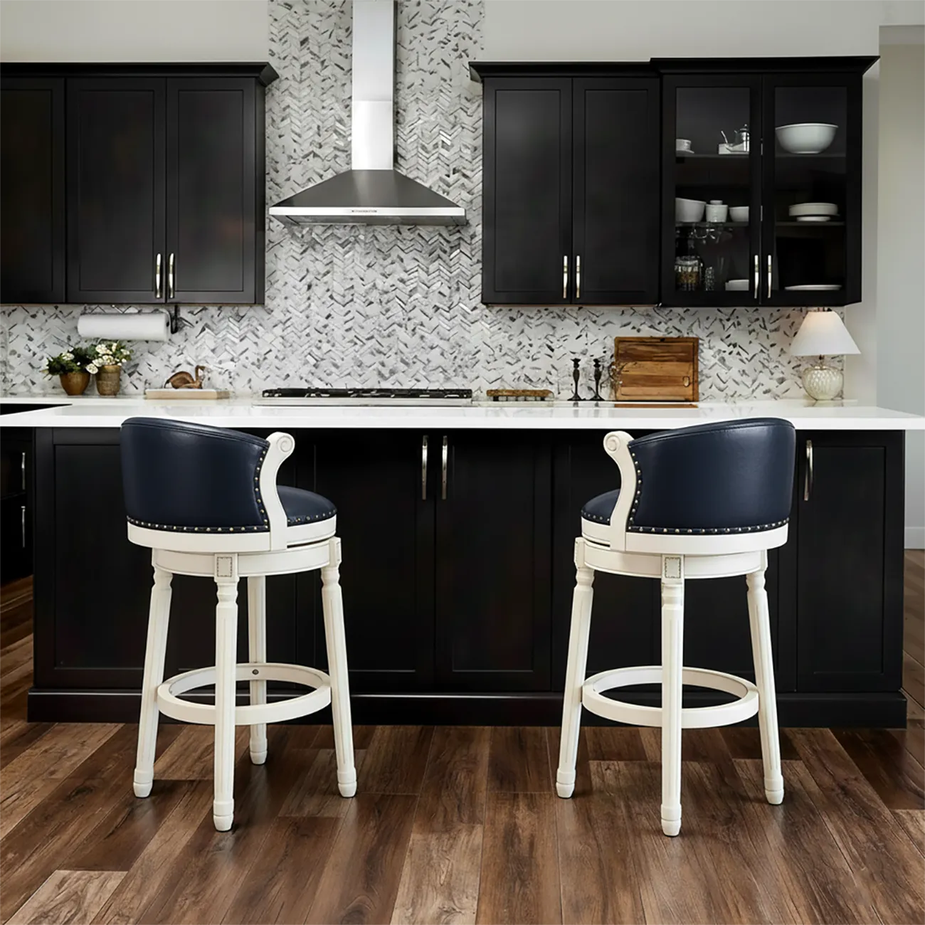 Solid Wood Leather Swivel Counter Stools with Backs