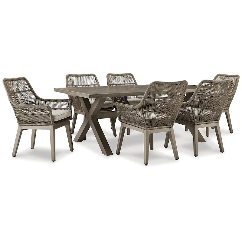 Signature Design by Ashley Beach Front Beige 7-Piece Outdoor Dining Package - 80W x 42D x 29H