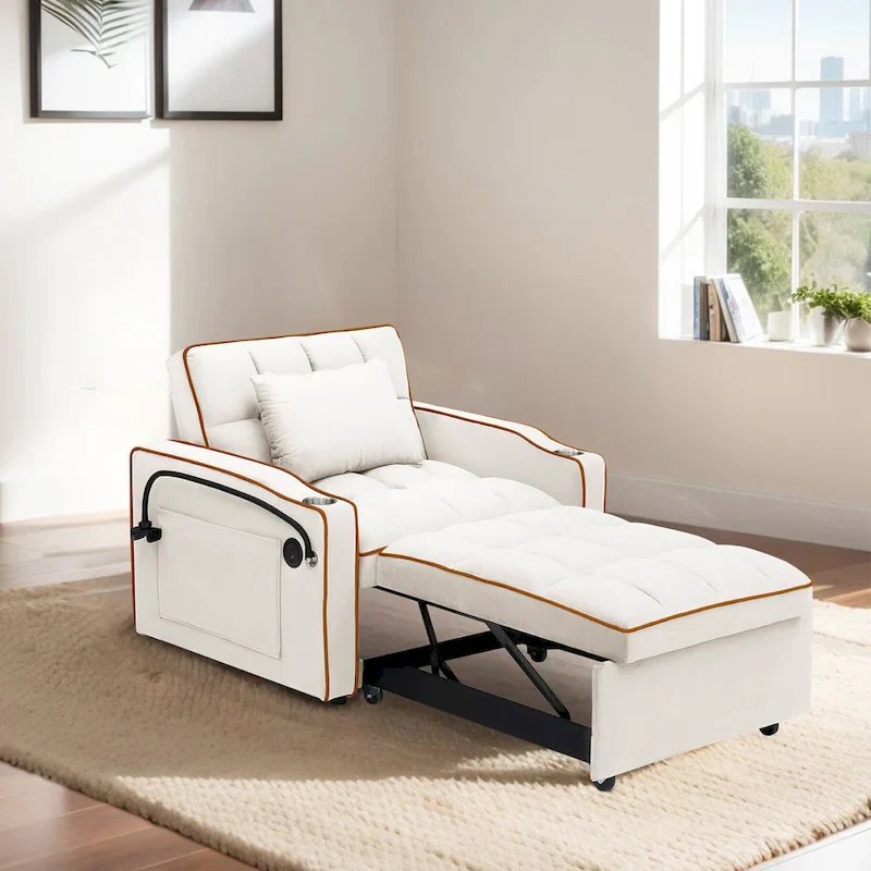 Gray / Pink / Black Velvet Foldable Sofa Chair Bed, Single, w/ Adjustable Backrest