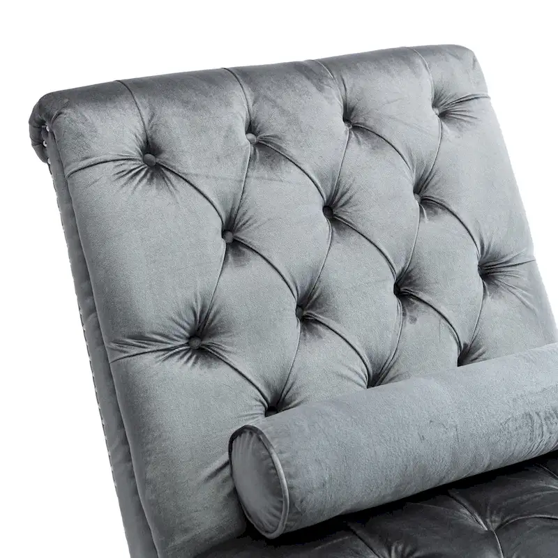 Button-Tufted Upholstered Velvet Recliner Chaise with Pillow and Acrylic Feet