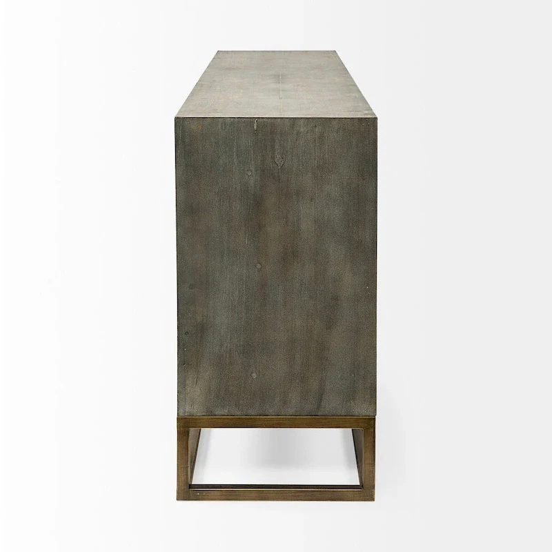 Genevieve II Gray Fir Veneer w/Gold Metal Frame Base 9 Drawer Sideboard