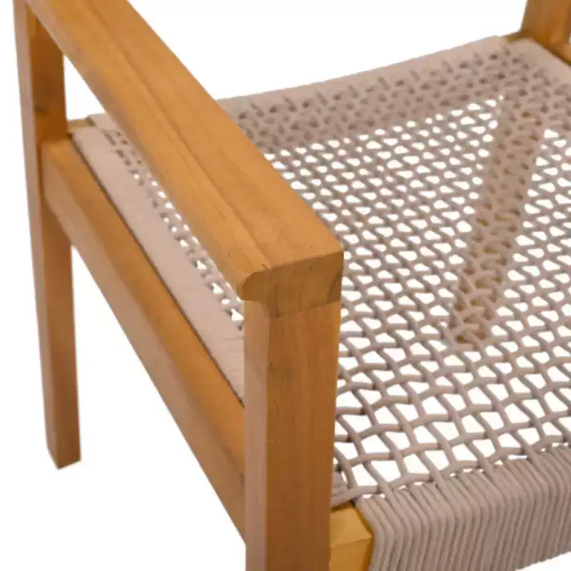 Light Brown Braided Wood Dining Chairs with Handrails, Two-Pack