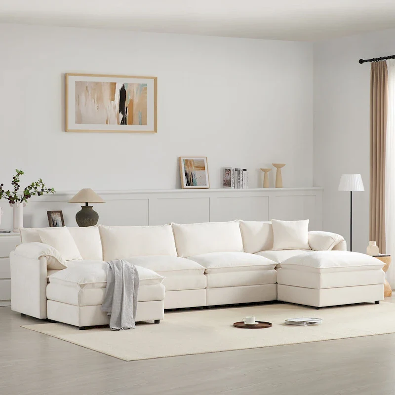 Chenille Modular Sectional Sofa, U Shaped Cloud Upholstered Couch Set