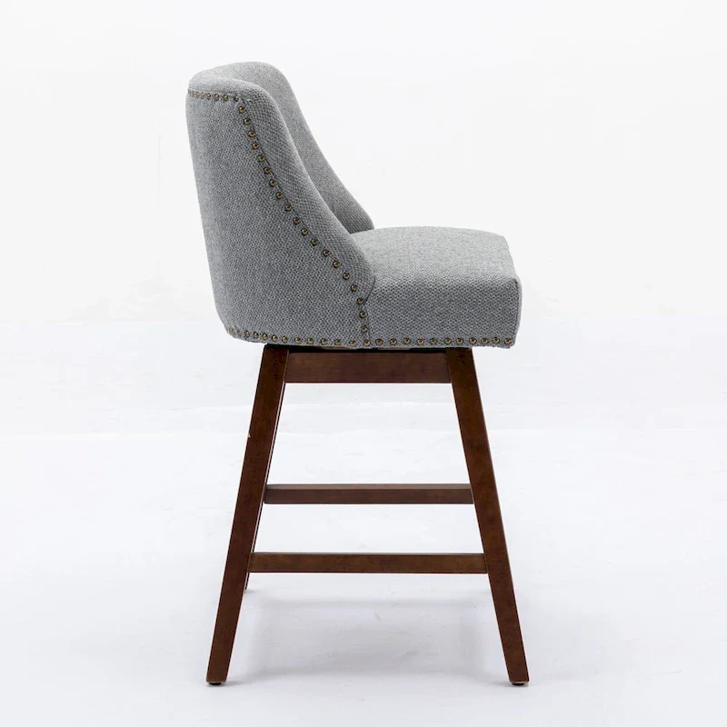 Counter Height Swivel Bar Stools Set of 2, Upholstered Fabric Counter Kitchen Island Barstools with Back, Solid Wood Legs