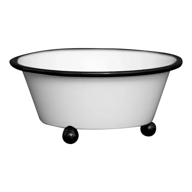 Foreside Home & Garden White Metal Black Rim with Ball Feet Decorative Storage Trinket Dish