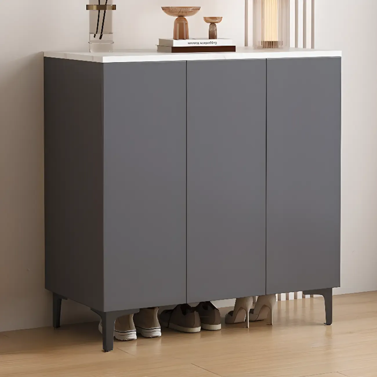 5-Tier Compact Modern Off-White Entryway Shoe Cabinet