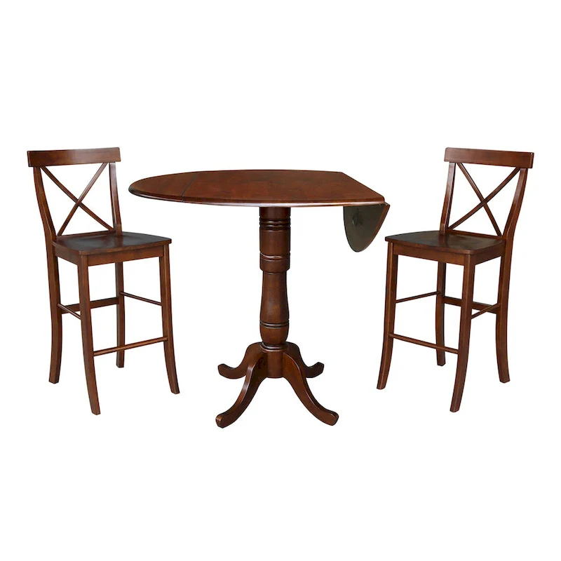 42 Round Top Bar Height Table and Two Stools - Espresso