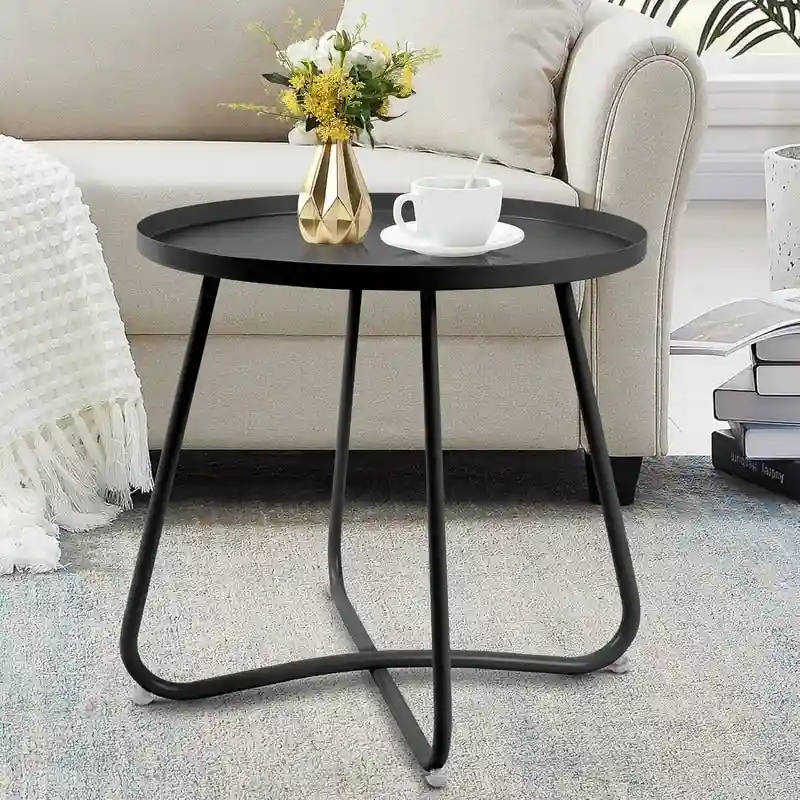 Round Metal Side Table, Indoor & Outdoor, Single or Set of 2 | Black / Green / White / Yellow / Pink