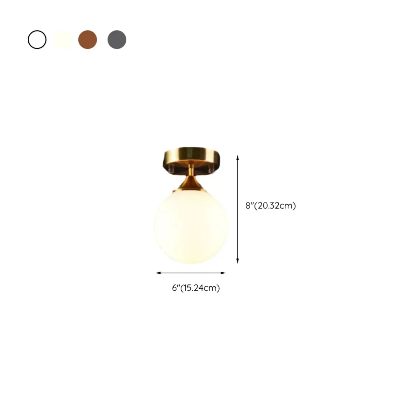 1-Light Circular Brass Glass Ball Semi Flush Ceiling Light