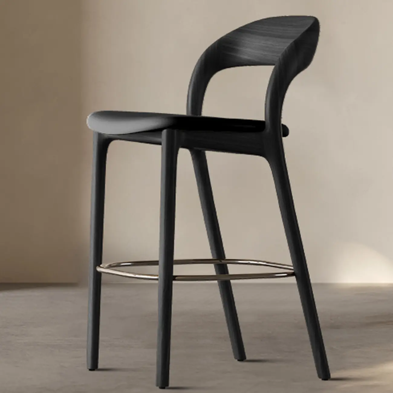 Mid-Century Modern Wood Faux Leather Bar Stool