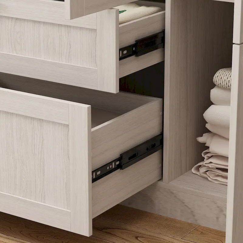 Large Frosted Glass Wardrobe with Soft-Close Hinges | MDF Construction | Light Gray Wood Grain | Gold Handles | Customizable Walk-In Closet