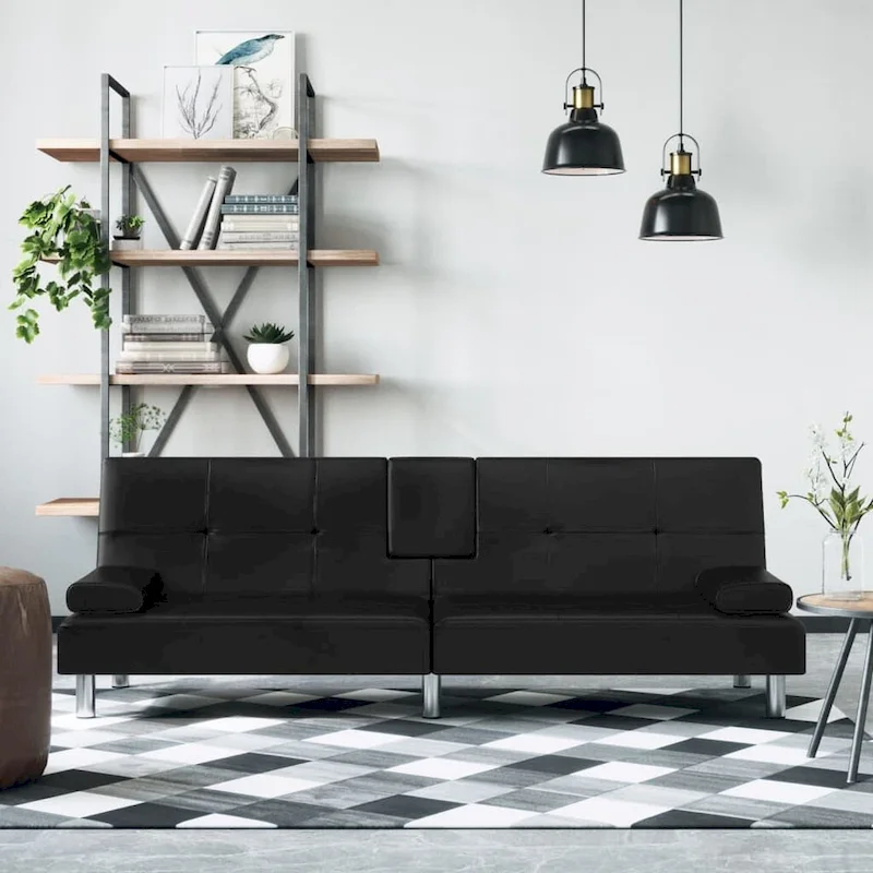 Foldable Sleeper Sofa Bed with Cup Holders Faux Leather 78.7x35x27.6