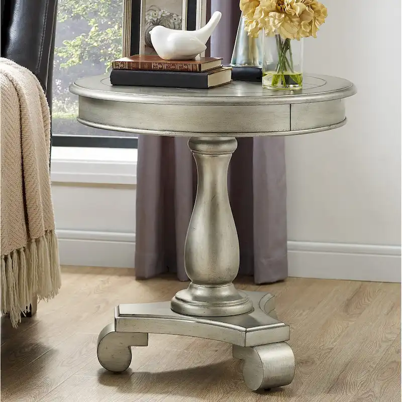 Black Round Wood Pedestal Side Table