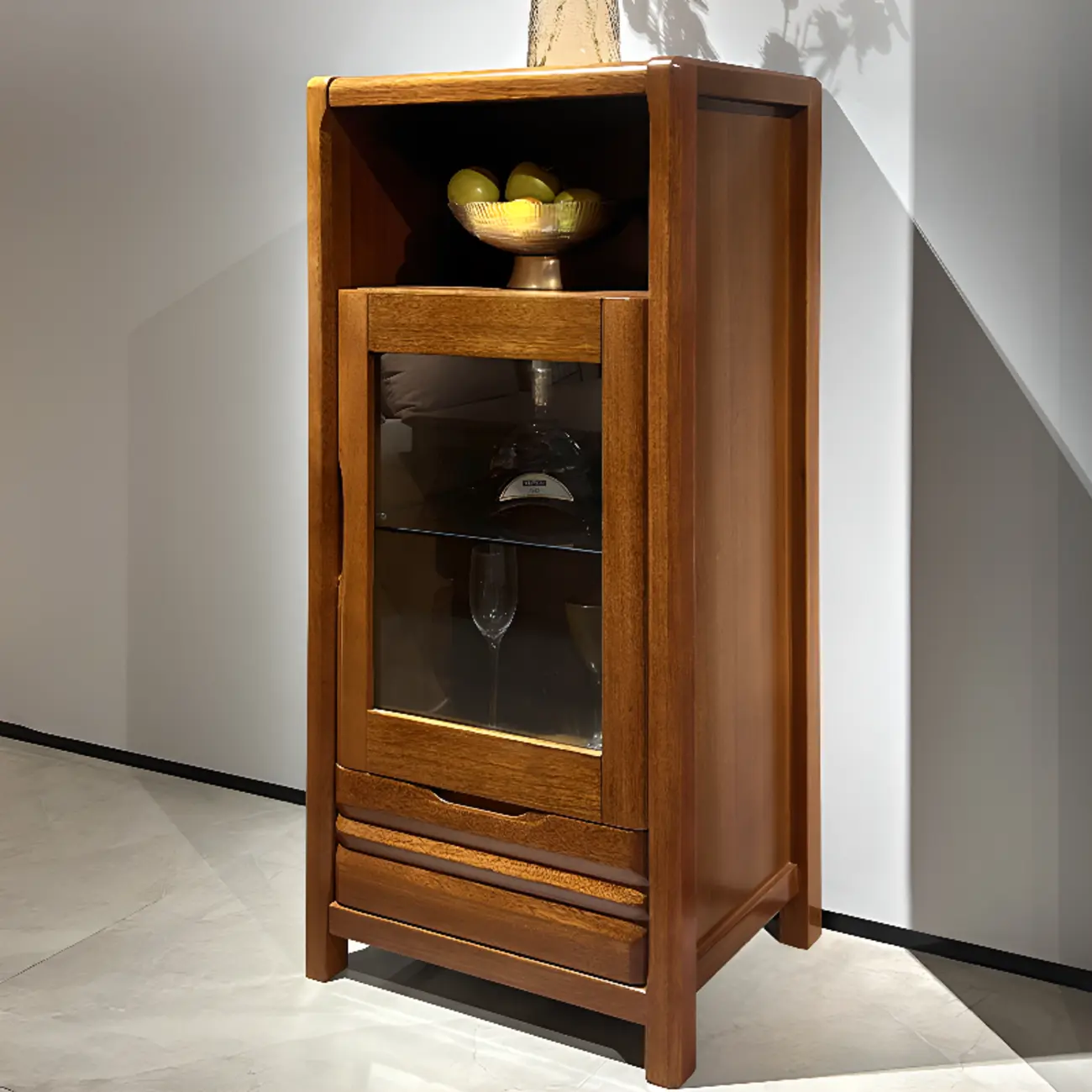 Modern Wood Wine Rack with Glass Holder Walnut