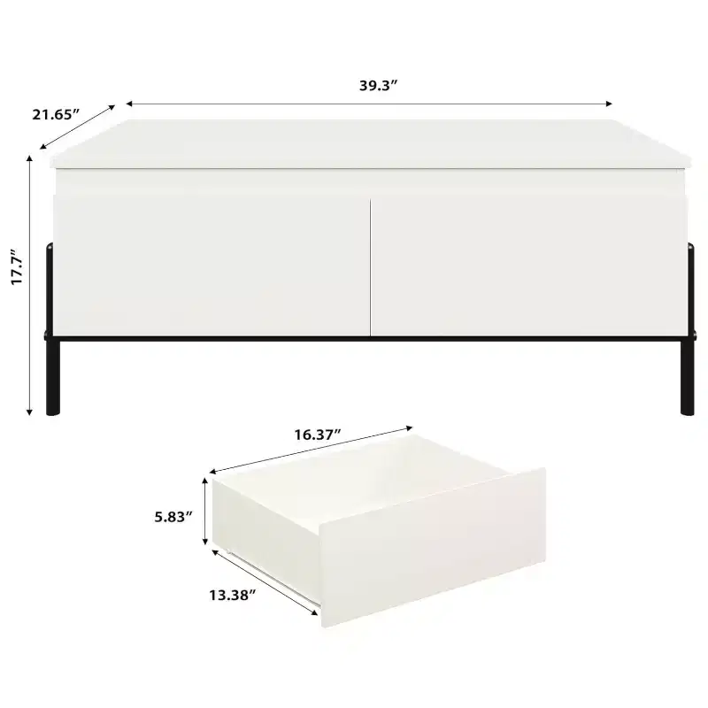 GustoWave Modern Coffee Table, Center Table with Drawers & Back Open Shelf for Living Room, Office, Bedroom, White