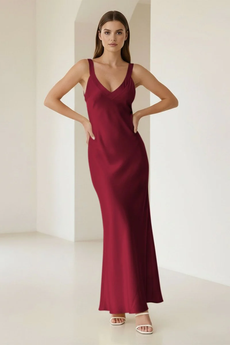 Yellow Mermaid Satin V Neck Long Party Dress