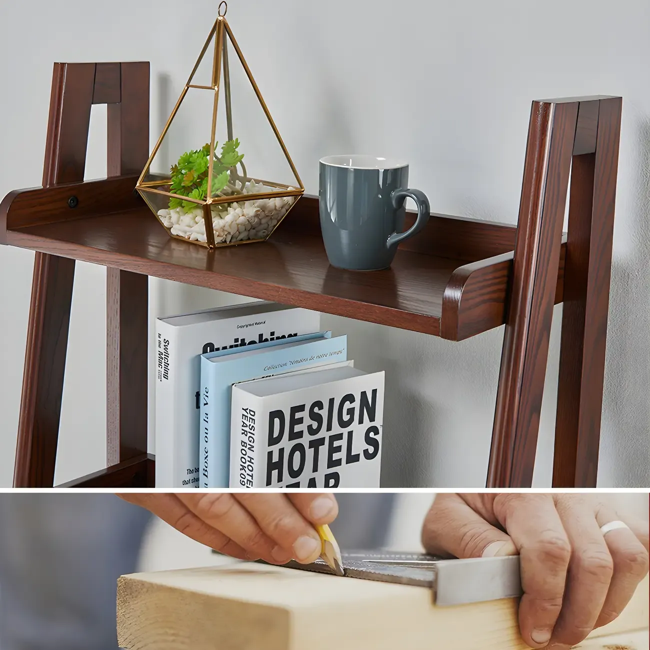 Scandinavian Wood Walnut 5-Tier Ladder Bookcase