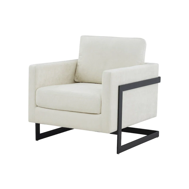 Contemporary Cream & Black Fabric Accent Chair, Two-Tone Modern Design, Living Room Chair