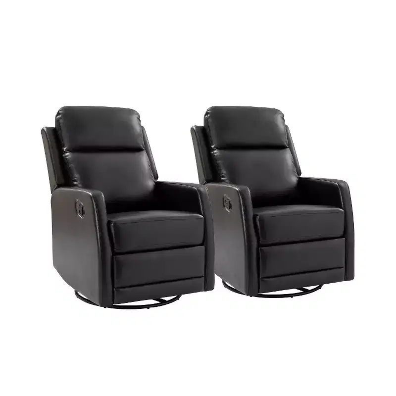 Set of 2 Ofelia Wooden Upholstery Wingback Swivel Recliner for Bedroom and Living Room ART OF LIVING DESIGNS-BLACK