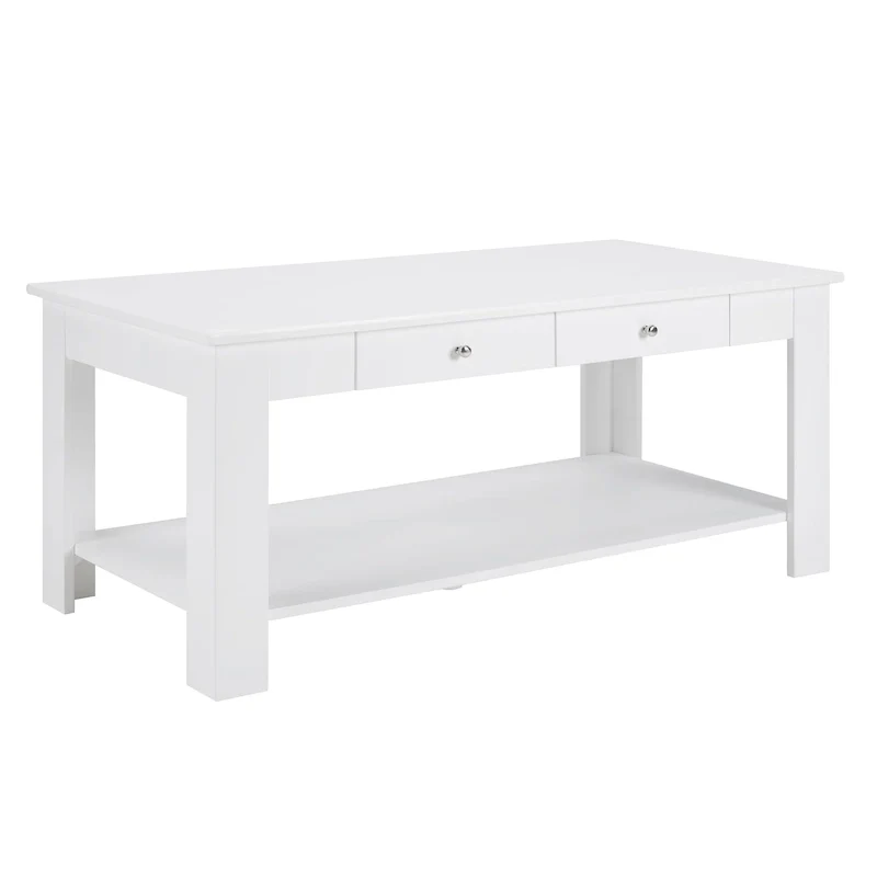 White / Black / Espresso 2-Drawer Coffee Table with Shelf — Seats 1