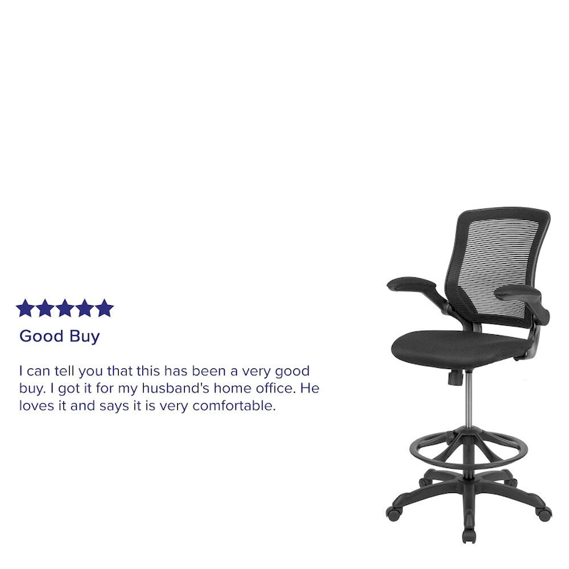 Mid-Back Mesh Ergonomic Drafting Chair with Foot Ring and Flip-Up Arms