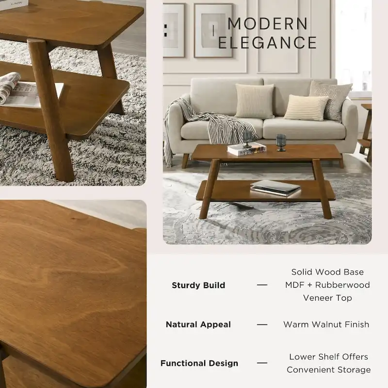 Mid-Century Modern Wood Shelf Coffee Table