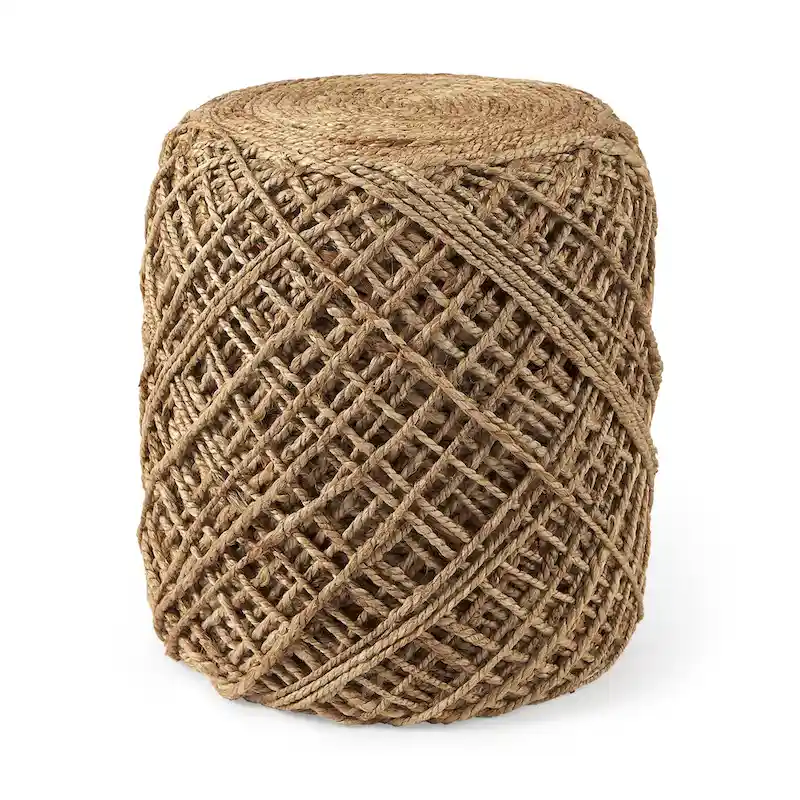 Allium Brown Woven Wool Round Pouf
