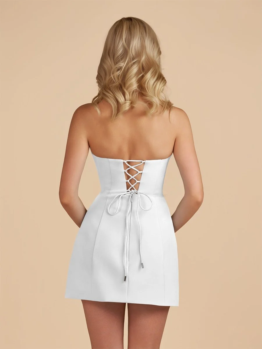 Ivory - Sheath Strapless Flowers Cutout Short Homecoming Dresses