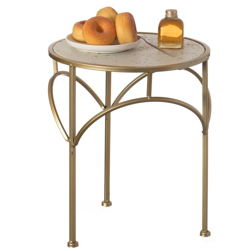Decorative Gold Metal Round Plant Stand, Modern White Marble Look Top Display End Side Table, Set of 3 - Set of 3