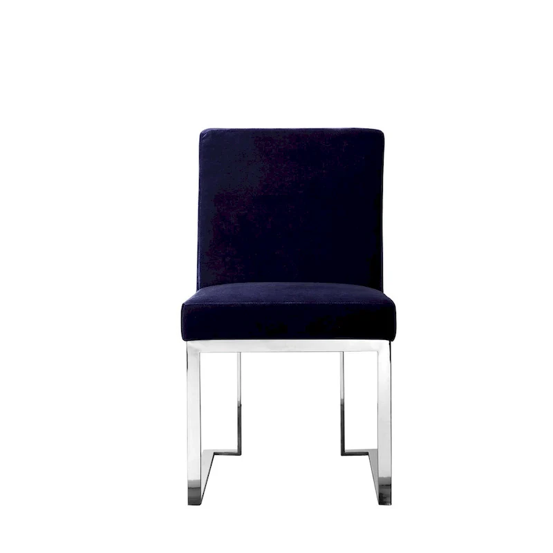 Boly 19 Inch Dining Chair, Set of 2, Navy Blue Velvet, Foam, Chrome Steel