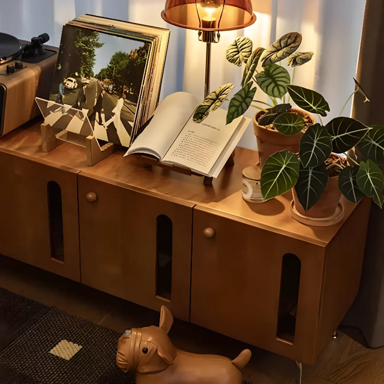 Living Room Rectangle Brown Wood TV Stand with Metal Legs