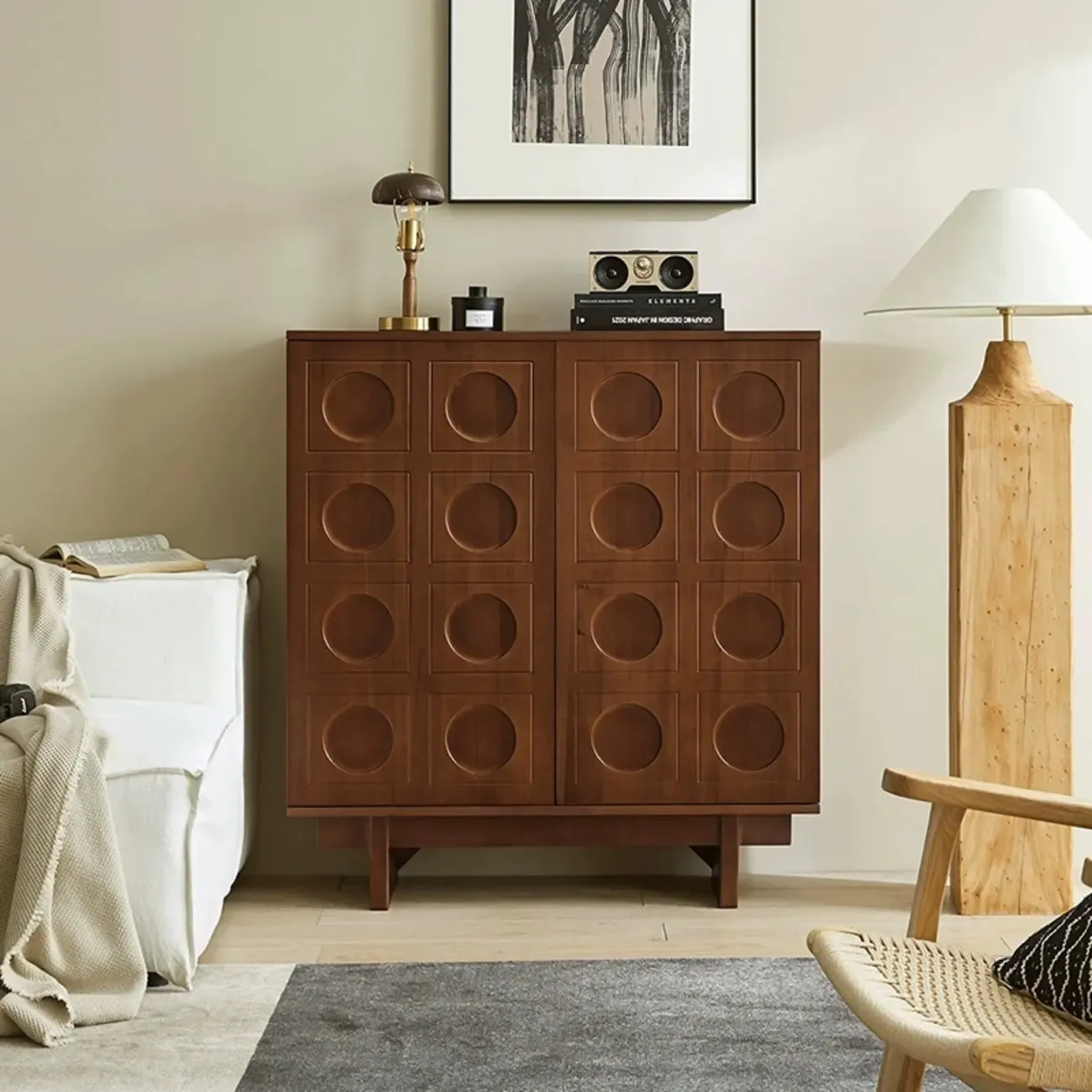 Modern Brown Sideboard with Adjustable Shelves & Cabinets