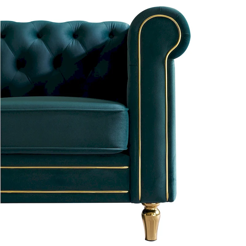 Chesterfield Velvet Sofa with Gold Strip Trim
