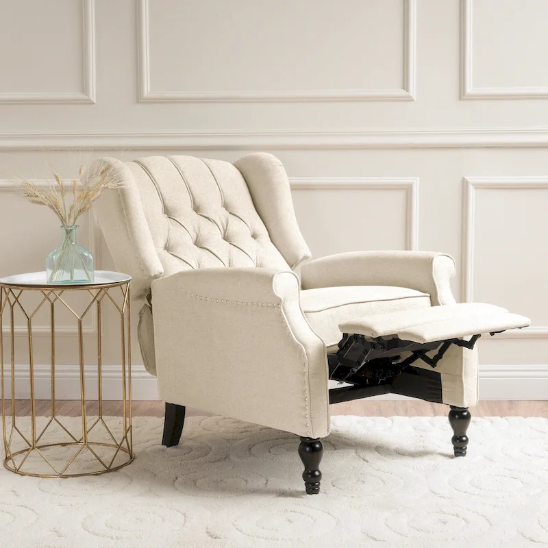 Tufted Fabric Wingback Recliner Club Chair