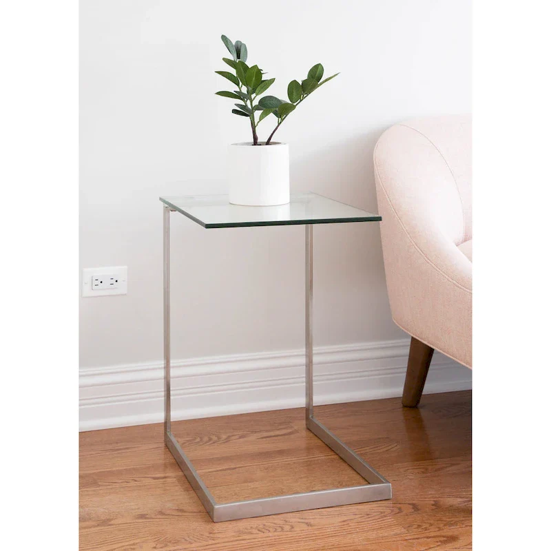 Stainless Steel / Black, Clear Glass End Table