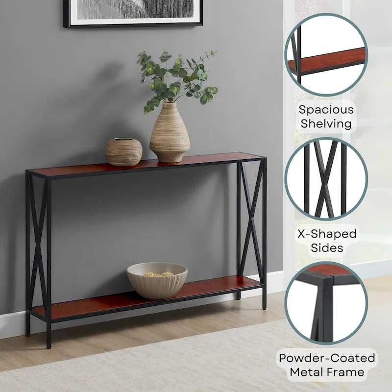Farmhouse Industrial Console Table with Shelf