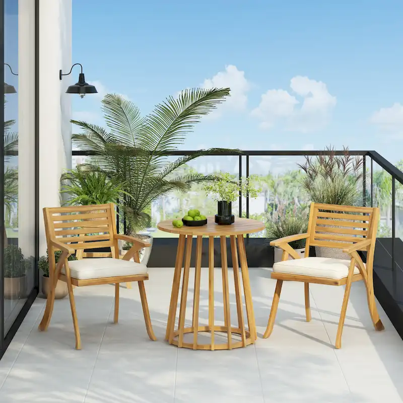 Christopher Knight Home - Elijah 3-Piece Outdoor Dining Set with Cushioned Acacia Wood Chairs
