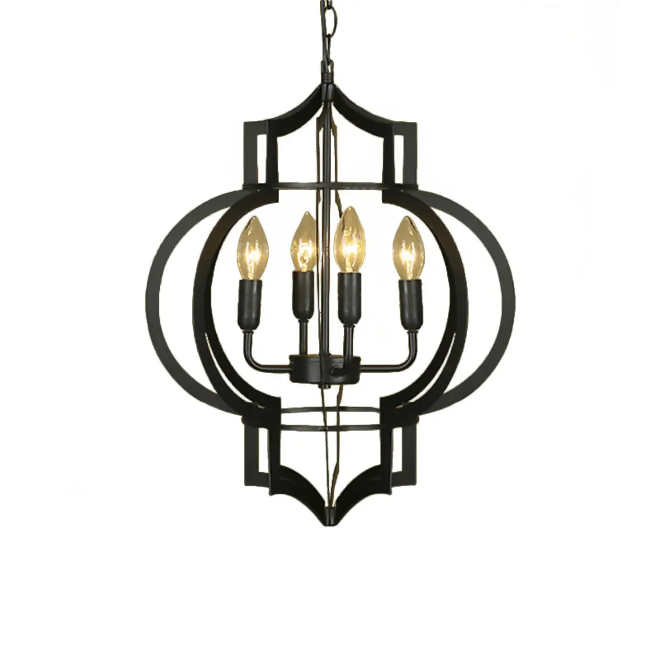 Industrial Black Metal Lantern Candle Chandelier