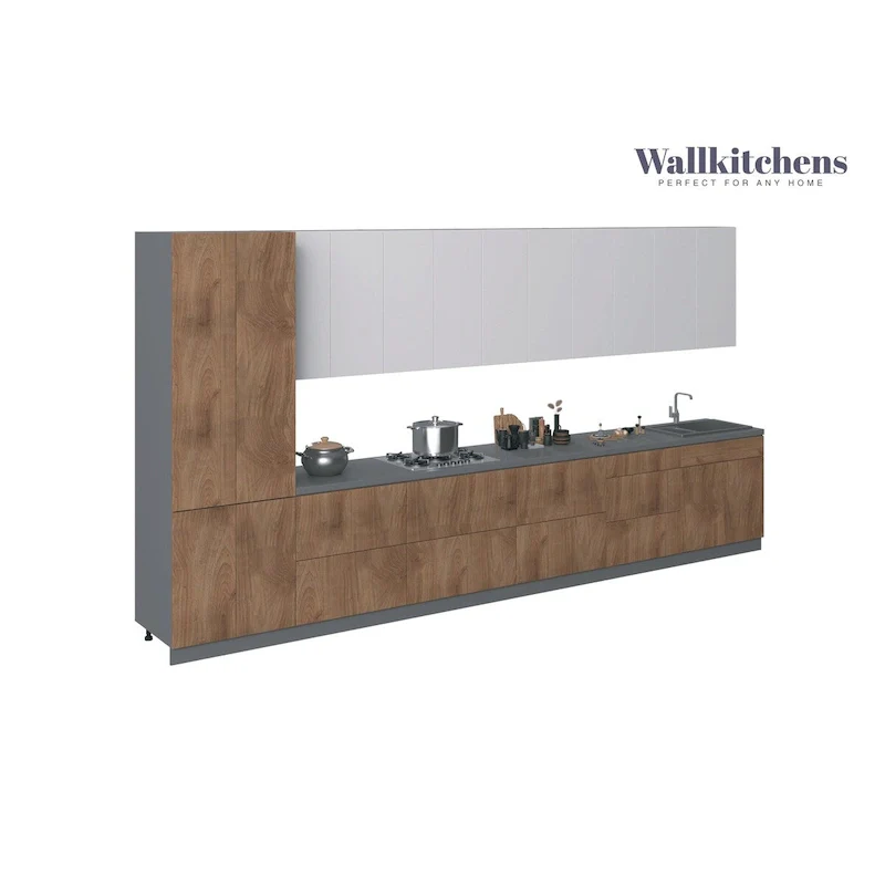 Kitchen Cabinet Set – White/Silver/Tan/Black, 4-Door, Fits 2–4 People, 182x24cm